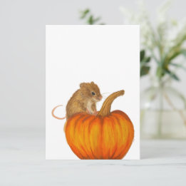 Handgezeichnete Herbstmaus auf Kürbis-Flatcard Dankeskarte