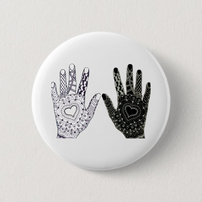 Handgezeichnete Herz-Hände Button (Vorderseite)