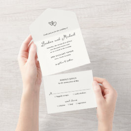 Handgezeichnete Herzen Doodle Moderne Hochzeit All In One Einladung
