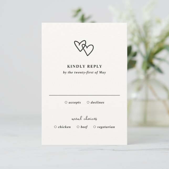 Handgezeichnete Herzen Doodle Moderne Hochzeit RSVP Karte (Stehend Vorderseite)