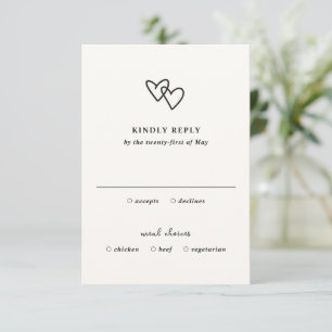 Handgezeichnete Herzen Doodle Moderne Hochzeit RSVP Karte