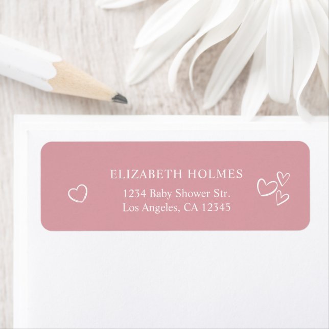 Handgezeichnete Herzen Dusty Pink Babydusche Adres (Insitu)