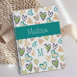 Handgezeichnete Herzen Multicolor Trendy Monogram Planer