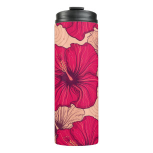 Handgezeichnete Hibiskusblüten Vintage Thermosbecher