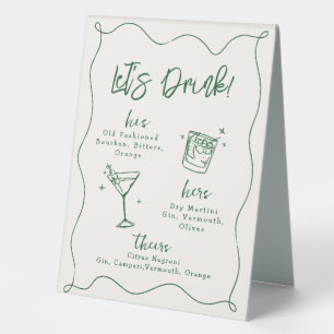 handgezeichnete Hochzeit Unterschrift Cocktails tr Tischaufsteller