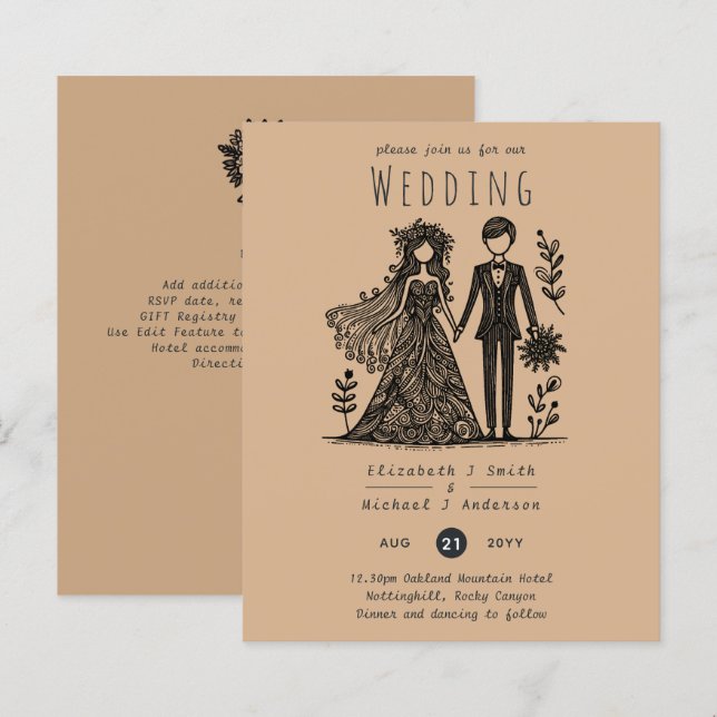 Handgezeichnete Hochzeitsbrücke Cartoon Groom Tera (Vorne/Hinten)