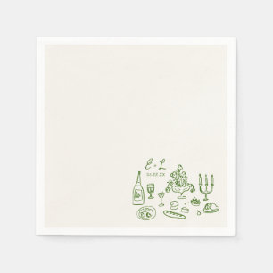 Handgezeichnete Hochzeitsessen-Initialen Serviette