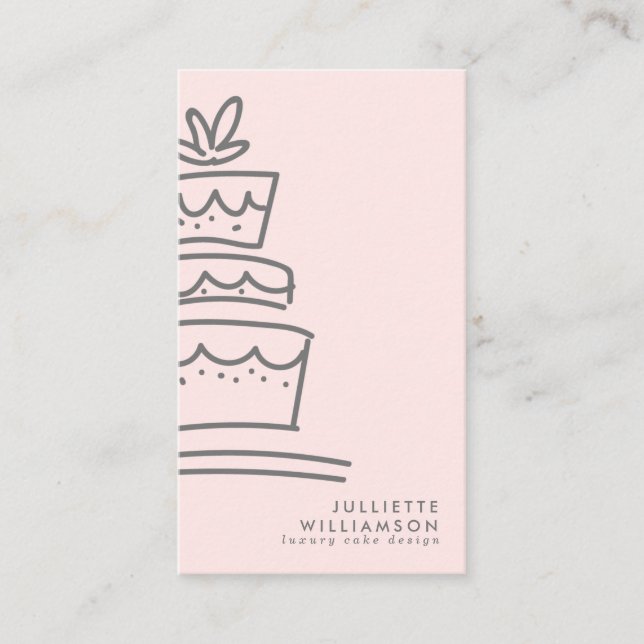 Handgezeichnete Hochzeitstorte Blush & Gray Visitenkarte (Vorderseite)