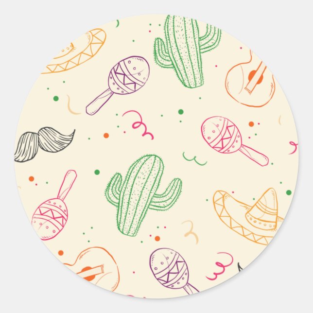 Handgezeichnete Illustration des Cinco de Mayo Day Runder Aufkleber (Vorderseite)