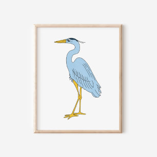 Handgezeichnete Illustration eines blauen Reihers Poster