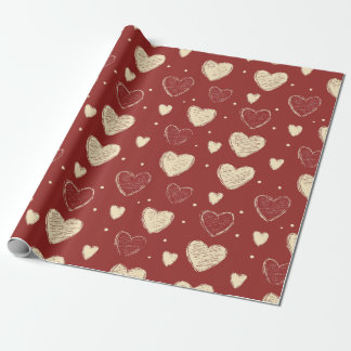 Handgezeichnete Illustration mit Beige-Rot-Herzmus Geschenkpapier