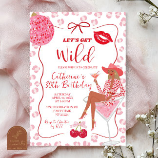 Handgezeichnete Illustration Rot Pink Lass uns wil Einladung