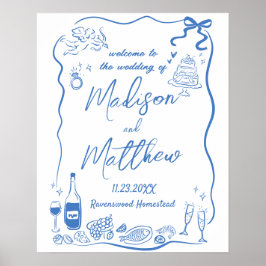 Handgezeichnete Illustrationen Doodle Wedding Poster