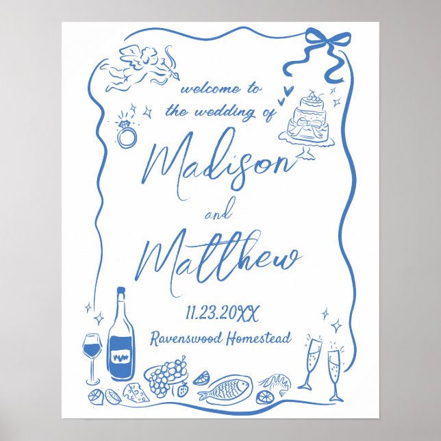 Handgezeichnete Illustrationen Doodle Wedding Poster (Vorne)