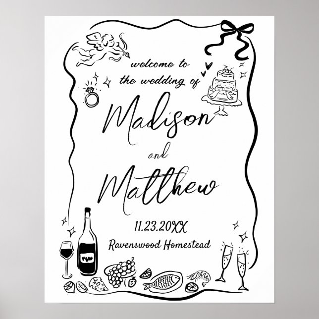 Handgezeichnete Illustrationen Doodle Wedding Poster (Vorne)