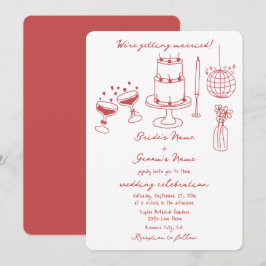 Handgezeichnete Illustrationen Doodles Maroon Hoch Einladung