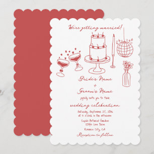 Handgezeichnete Illustrationen Doodles Maroon Hoch Einladung