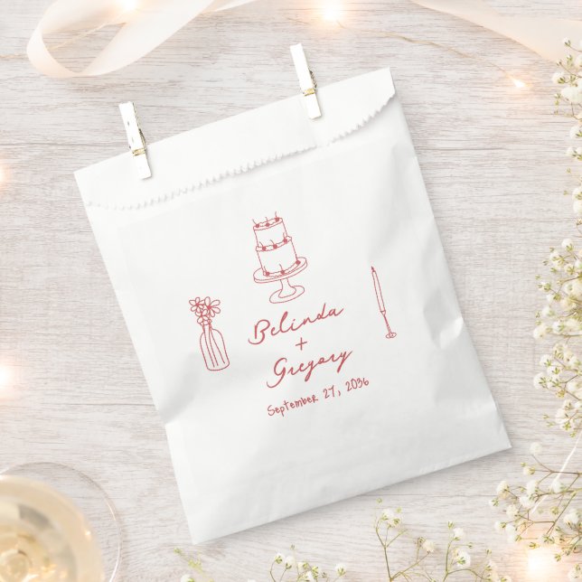 Handgezeichnete Illustrationen Doodles Maroon Hoch Geschenktütchen (Ausgeschnitten)