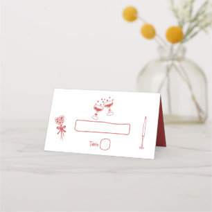 Handgezeichnete Illustrationen Doodles Maroon Hoch Platzkarte
