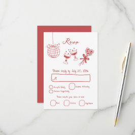 Handgezeichnete Illustrationen Doodles Maroon Hoch RSVP Karte