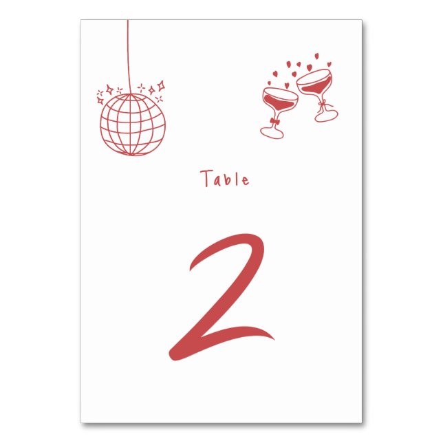 Handgezeichnete Illustrationen Doodles Maroon Hoch Tischnummer (Vorderseite)