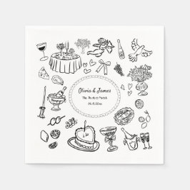 Handgezeichnete Illustrationen, Hochzeit von Bar C Serviette