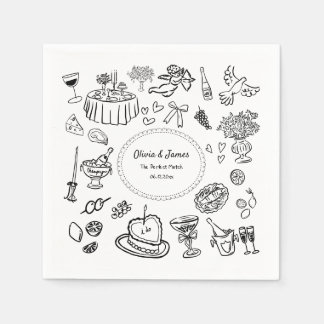 Handgezeichnete Illustrationen, Hochzeit von Bar C Serviette