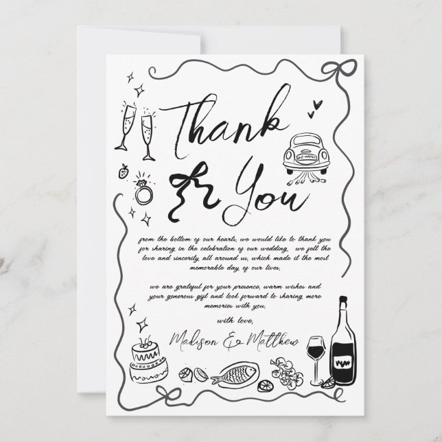 Handgezeichnete Illustrationen Quirky Doodles Hoch Dankeskarte (Vorderseite)