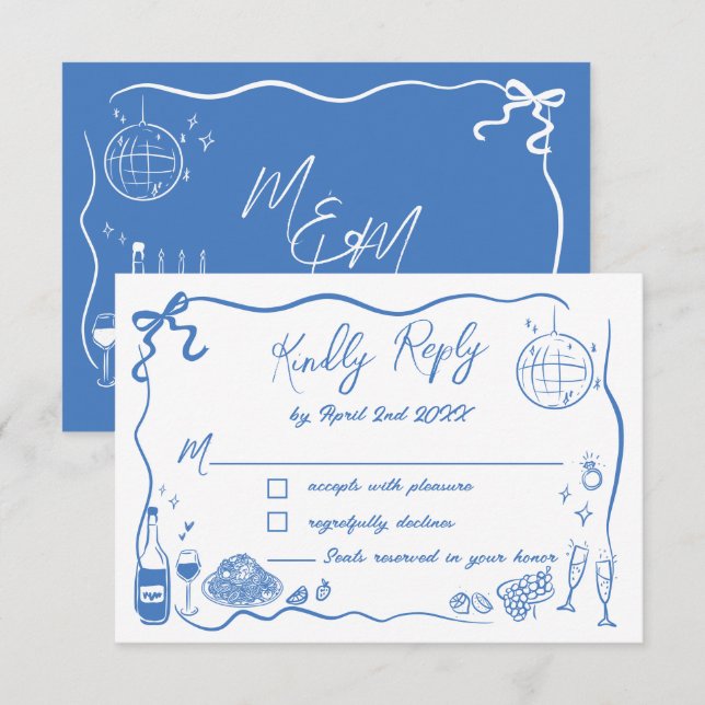 Handgezeichnete Illustrationen Scribble Doodles Ho RSVP Karte (Vorne/Hinten)