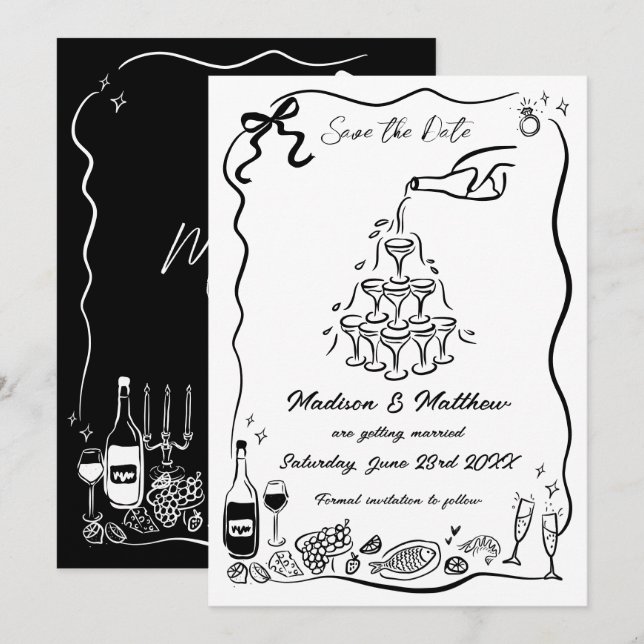 Handgezeichnete Illustrationen Scribble Doodles Ho Save The Date (Vorne/Hinten)