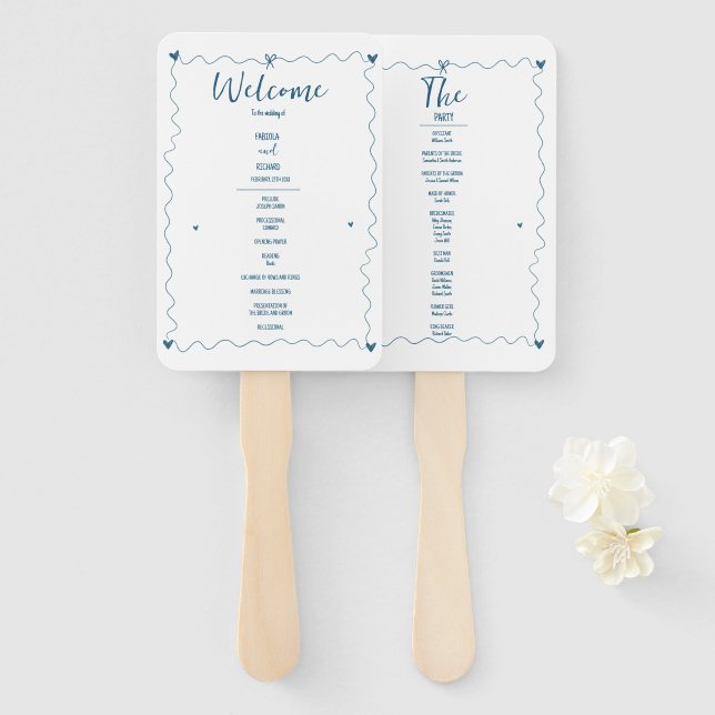 Handgezeichnete Illustrationen zum Hochzeitsprogra Fächer (Vorne und Hinten)