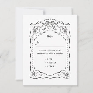 Handgezeichnete illustrierte Tinte Cherub Herzen B RSVP Karte