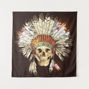 Handgezeichnete indianische Kopfbedeckung mit H Wandteppich