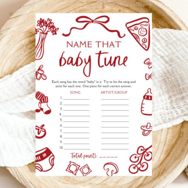 Handgezeichnete italienische Babydusche Name, dass Einladung (Hand Drawn Italian Baby Shower Name That Baby Tune Game)
