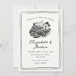 Handgezeichnete italienische Weinberg-Hochzeit Einladung