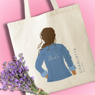 Handgezeichnete Jeansjacke Braune Haare Braut Tragetasche