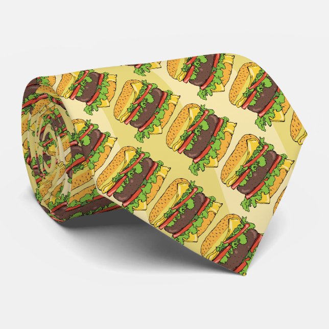 Handgezeichnete Juicy Cheeseburgers Burger Muster Krawatte (Gerollt)