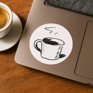 Handgezeichnete Kaffeetasse Skizze Minimalistisch Runder Aufkleber