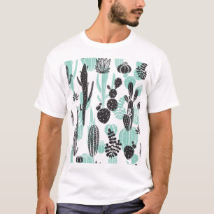 Handgezeichnete Kakteen: Nahtloses Doodle-Muster T-Shirt