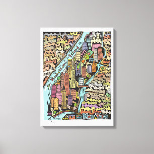 Handgezeichnete Karte von New York City Leinwanddruck