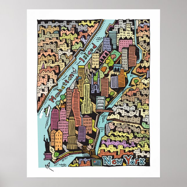 Handgezeichnete Karte von New York City Poster (Vorne)