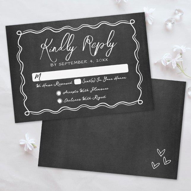 Handgezeichnete Khalkboard Whimsical Wedding RSVP Karte (Hand Drawn Chalkboard Whimsical Wedding RSVP Card)