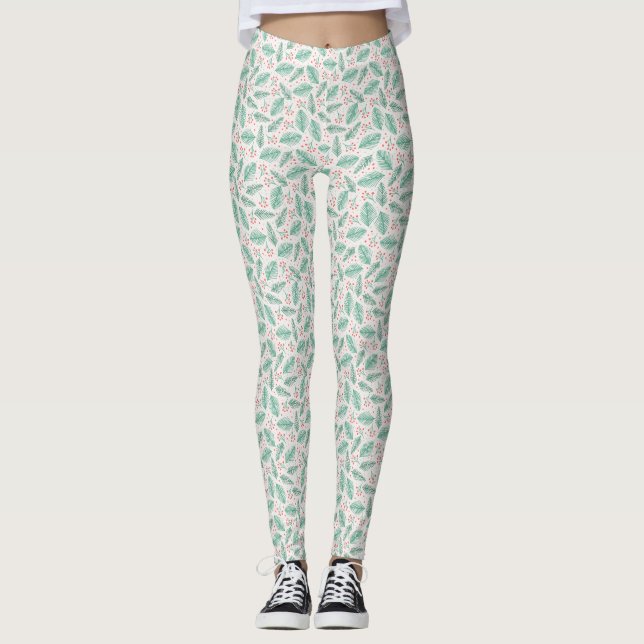 Handgezeichnete Kiefernzweige Rot Leggings (Vorderseite)