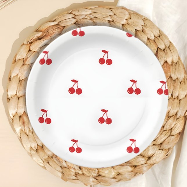 Handgezeichnete Kirsche oben handgezeichnet whimsi Pappteller (Hand drawn Cherry on Top Paper Plate Table Decorations)