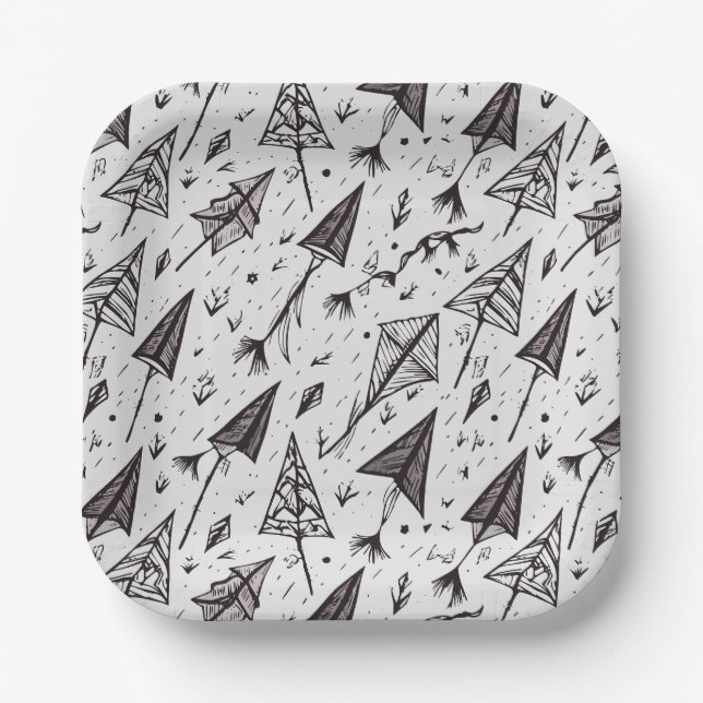 Handgezeichnete Kite- und Pfeilzahlen Pappteller (Vorderseite)