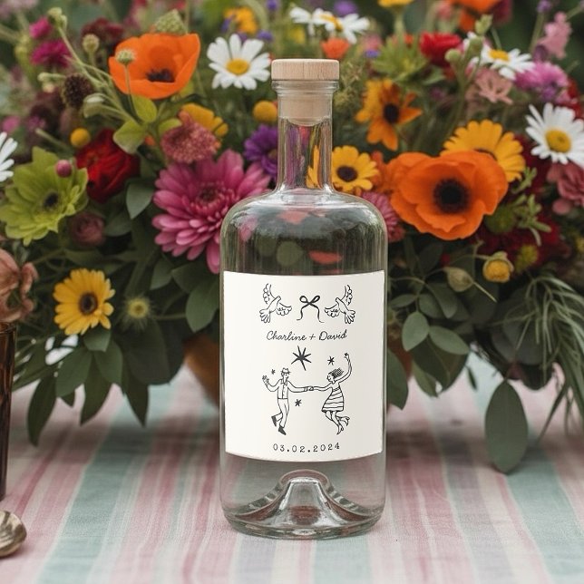 Handgezeichnete Kritzel-Hochzeit  Alkoholflaschenetikett (Von Creator hochgeladen)