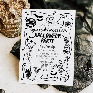Handgezeichnete Kritzeleien Whimsical Halloween-Ei Einladung