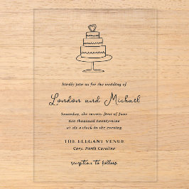 Handgezeichnete Kuchen Doodle Moderne Hochzeit Acryleinladungen