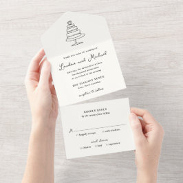 Handgezeichnete Kuchen Doodle Moderne Hochzeit All In One Einladung