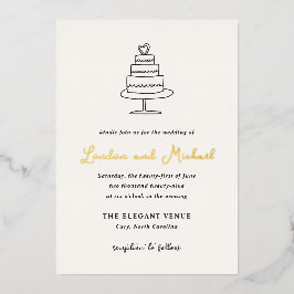 Handgezeichnete Kuchen Doodle Moderne Hochzeit Folieneinladung